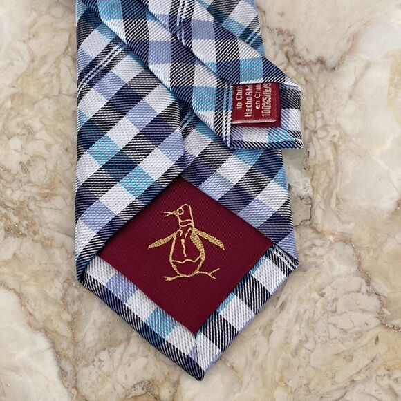 Original Penguin 100% Skinny Tie Blue Plaid - Unisex - Picture 6 of 8